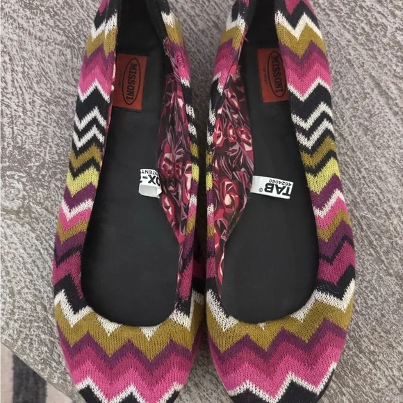 Missoni Multicolor Zigzag Flats Pink Green Black White - Picture 2 of 7